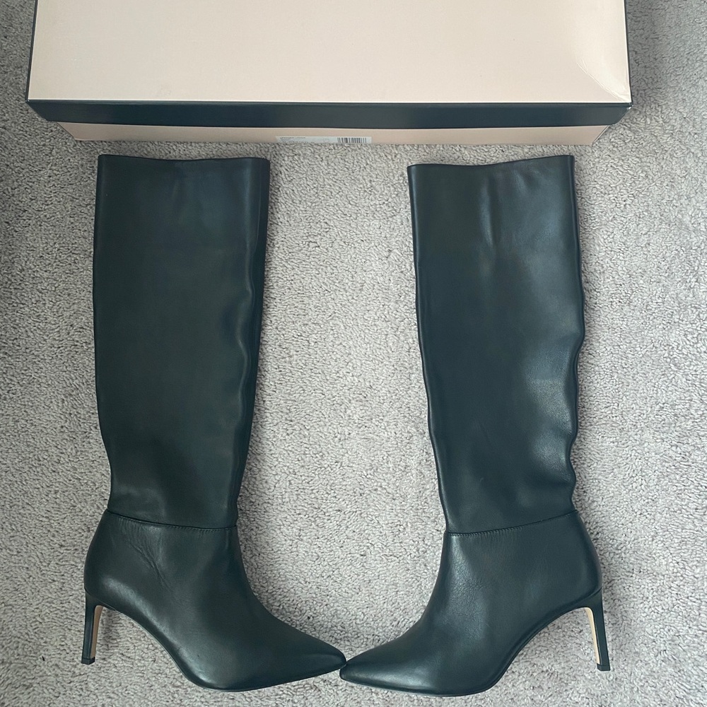 80% OFF BCBGeneration Black Leather Knee Heel Boots 9.5